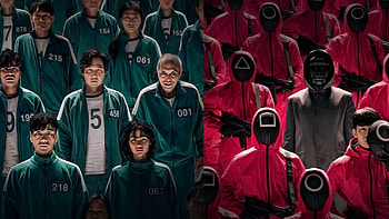 Squid Game Quad — Red Guards & Green Players, Squid Game HD wallpaper