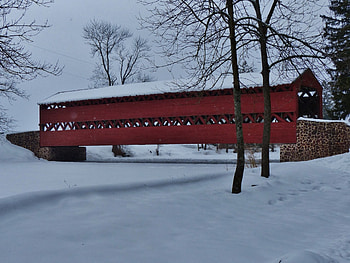 Winter Covered Bridge, Bridges, Winter, Snow, Architecture, Nature HD wallpaper