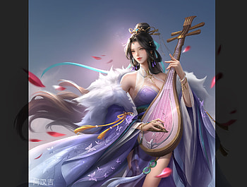 Fantasy girl, hanji, blue, pink, instrument, frumusete, fantasy, girl HD wallpaper