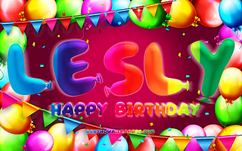 Happy Birtay Lesly, , colorful balloon frame, Lesly name, purple background, Lesly Happy Birtay, Lesly Birtay, popular mexican female names, Birtay concept, Lesly HD wallpaper