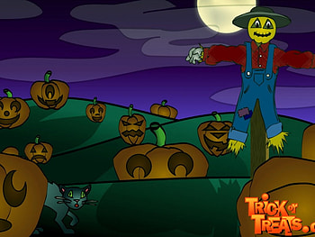Pumpkin Field, night, scarecrow, full moon, halloween, field, pumpkin faces HD wallpaper