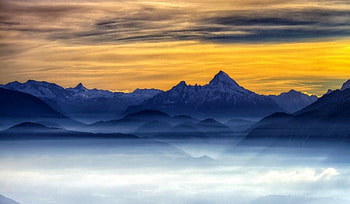 Amazing Orange Sky, clouds, fog, sky, mountains HD wallpaper