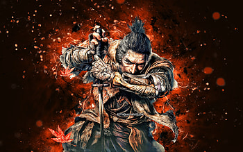 Wolf, , orange neon lights, protagonist, Sekiro Shadow Die Twice, manga, Ookami, Sekiro, Wolf Sekiro Shadow Die Twice HD wallpaper