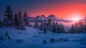 Hohe Tauern, Austrian Alps, snow, winter, colors, landscape, trees, sky, mountains HD wallpaper