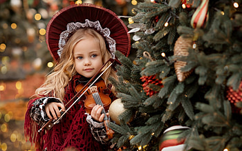 Christmas Melody, girl, Christmas, violinist, little, spruce HD wallpaper