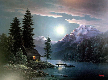By Dalhart Windberg, painting, moon, art, dalhart windberg, nature, tree HD wallpaper