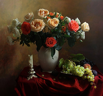✻✻, apples, roses, candle, grapes, candlestick HD wallpaper