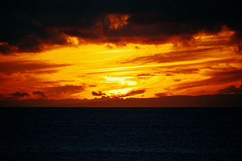 Nature, Sunset, Sky, Sea, Clouds, Horizon, Fiery HD wallpaper