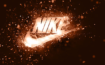 Nike brown logo, , brown neon lights, creative, brown abstract background, Nike logo, fashion brands, Nike HD wallpaper