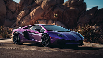 Lamborghini Aventador, Sports car sensation, Purple background, perfection HD wallpaper