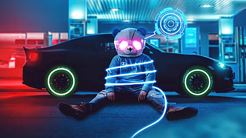 Cool Panda At Gas Station Neon , panda, neon, artist, artwork, digital-art HD wallpaper