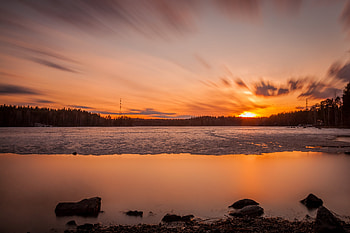 Nature, Sunset, Stones, Sun, Ice, Lake HD wallpaper