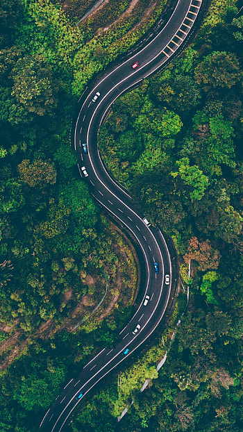 Turn, highway, road, aerial view HD phone wallpaper