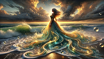Oceanic Dream, fantasy, woman, dress, ocean, beach HD wallpaper