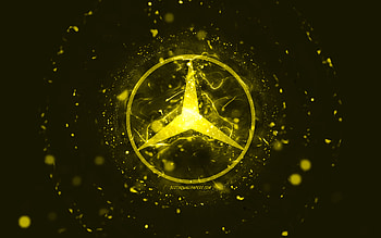 Mercedes-Benz yellow logo, , yellow neon lights, creative, yellow abstract background, Mercedes-Benz logo, cars brands, Mercedes-Benz HD wallpaper