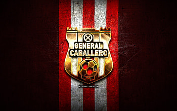 General Caballero JLM FC, golden logo, Paraguayan Primera Division, red metal background, football, Venezuelan football club, Club General Caballero JLM logo, soccer, Venezuelan Primera Division, Club General Caballero JLM HD wallpaper