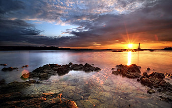 Nature, Water, Sunset, Stones, Sky, Sea, Transparent, Evening, Lighthouse HD wallpaper