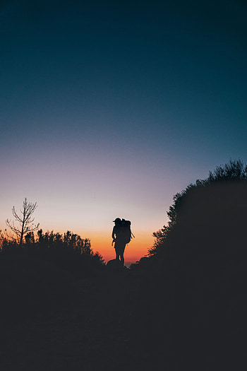 Dark, Silhouette, Hill, Backpack, Rucksack, Tourist HD phone wallpaper