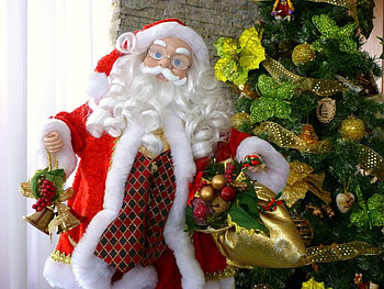 Little Santa, x-mas, santa, tree, red HD wallpaper
