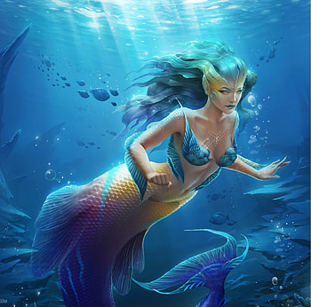 Mermaid, art, fantasy, girl, water, stephanie wattha, siren, blue, summer, vara HD wallpaper