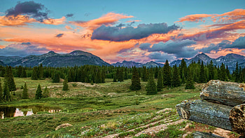 Sunset in the San Juan mountains, Colorado, hills, trees, landscape, colors, clouds, sky, mountains, usa HD wallpaper