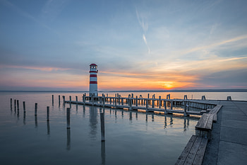Nature, Sunset, Sky, Sea, Pier, Lighthouse HD wallpaper