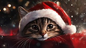 Festive Feline: Christmas Cat in Ultra, christmas cat, cat, Christmas, santa hat, holiday HD wallpaper