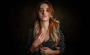 Woman in black, gorgeous, blonde HD wallpaper