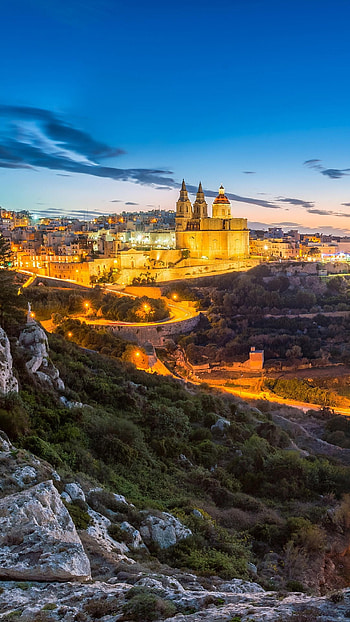 Melliea town view, Sunset ambiance, Parish church, Beautiful beach HD phone wallpaper