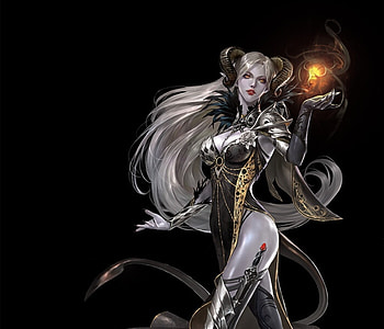 Celia, eudia chae, black, hirns, horns, fantasy, girl, demon HD wallpaper