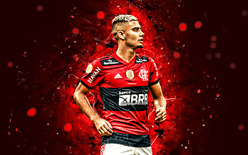 Andreas Pereira, 2021, , Flamengo FC, brazilian footballers, red neon lights, Serie A, Brazil, football, Andreas Pereira , Andreas Pereira Flamengo HD wallpaper