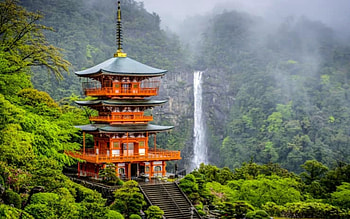 Seigantoji Pagoda And Nachi Falls, Seigantoji, Nachi, Falls, Pagoda HD wallpaper