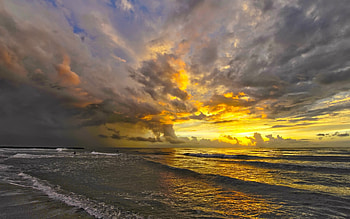 Sunset over Sea, sea, clouds, sky, sunset HD wallpaper