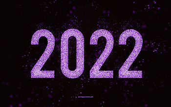 Happy New Year 2022, purple glitter art, 2022 New Year, 2022 purple glitter background, 2022 concepts, black background, 2022 greeting card HD wallpaper