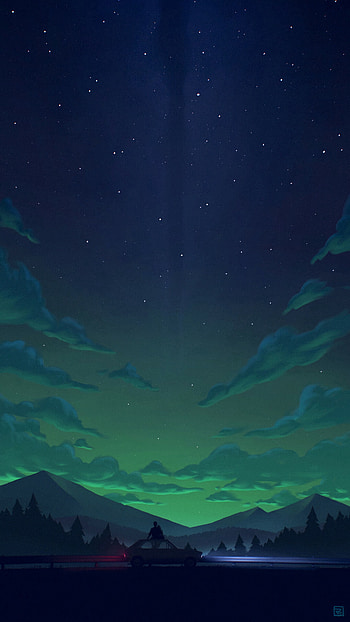 Landscape, Art, Night, Couple, Pair, Car, Machine HD phone wallpaper