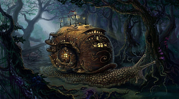 Steampunk Snail, steampunk, snail, art, house HD wallpaper