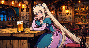 bar princess, bar, drink, beer, anime girl, princess HD wallpaper