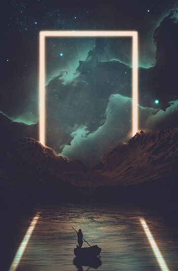 Art, Universe, Dark, Silhouette, Boat, Portal HD phone wallpaper
