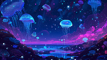 Bioluminescent Fantasy Jellyfish, fantasy, jellyfish, bioluminescence, ocean, underwater HD wallpaper