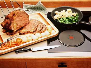 Food, Meat, Plate, Slices, Onion, Carrot, Knife, Chips, Slab HD wallpaper