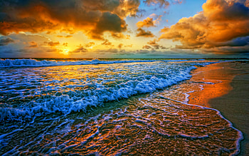 sunset, sea, R, coast, summer, waves, beautiful nature, travel concepts HD wallpaper