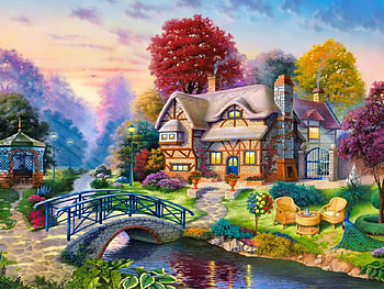 Tea For Two By The River, river, two, tea, gazebo, bridge, water HD wallpaper