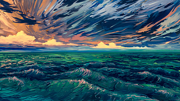 Scenery, sea waves, sea, clouds, digital art HD wallpaper