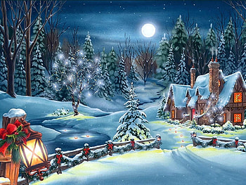 Happy Holidays, moon, snow, light, winter, painting, cold HD wallpaper