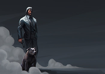 John Wick With Dog , john-wick, keanu-reeves, artwork, movies, artist, artstation HD wallpaper