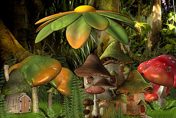 ✰Mushroom City Springtime✰, plants, colors, spring, mushroom, bright, trees, stock , exterior, woods, resources, attractions in dreams, forests, beautiful, premade BG, grass, backgrounds, creative pre-made, summer, love four seasons, pretty, cool, nature, flowers, lovely, splendor HD wallpaper