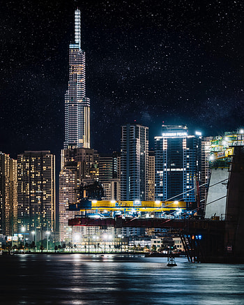 Cities, Rivers, Night, Architecture, City, Building, Lights HD phone wallpaper