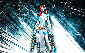 Mystique, grunge art, Fortnite Battle Royale, Fortnite characters, blue abstract rays, Mystique Skin, Fortnite, Mystique Fortnite HD wallpaper
