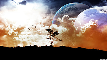 Landscape, 3d, clouds, sky, spheres HD wallpaper