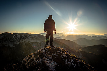 Nature, Mountains, Dawn, Vertex, Glare, Silhouette, Tops, Sunlight, Sun Rays HD wallpaper
